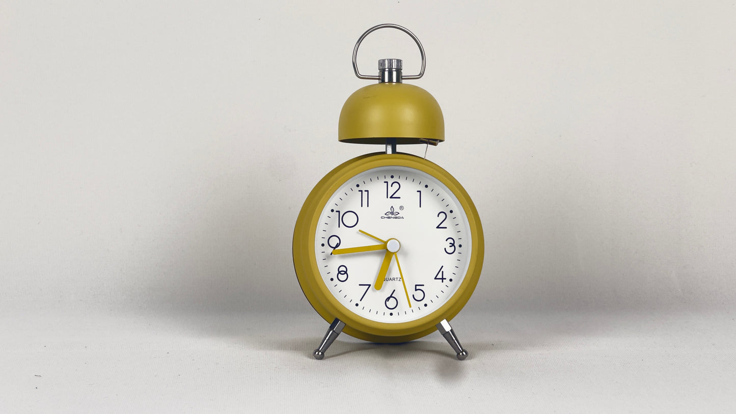 Minimalist Vintage Alarm Clock – Mustard Yellow