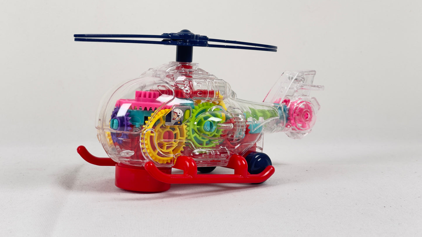 Gear Electric Helicopter – Transparent Rotating Toy with Lights & Music